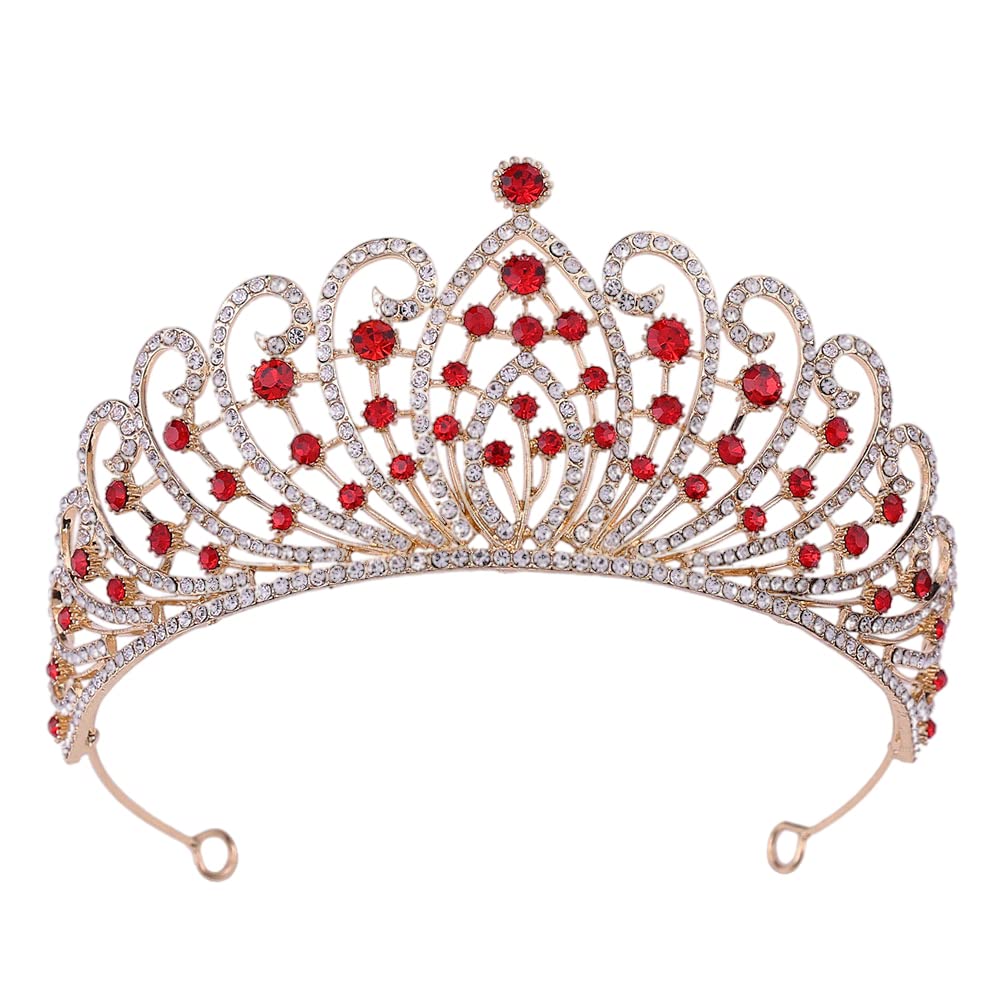 GUSTAVE Red Crystal Princess Crown Tiara with Hair Accessories for Ladies,Girls,Bride,Parties GUSTAVE Red Crystal Princess Crown Tiara with Hair Accessories for Ladies,Girls,Bride,Parties